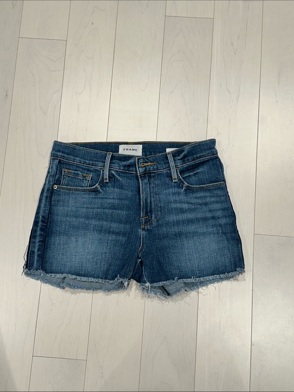 Frame Denim Blue Frayed Hem Cutoff Shorts size 25